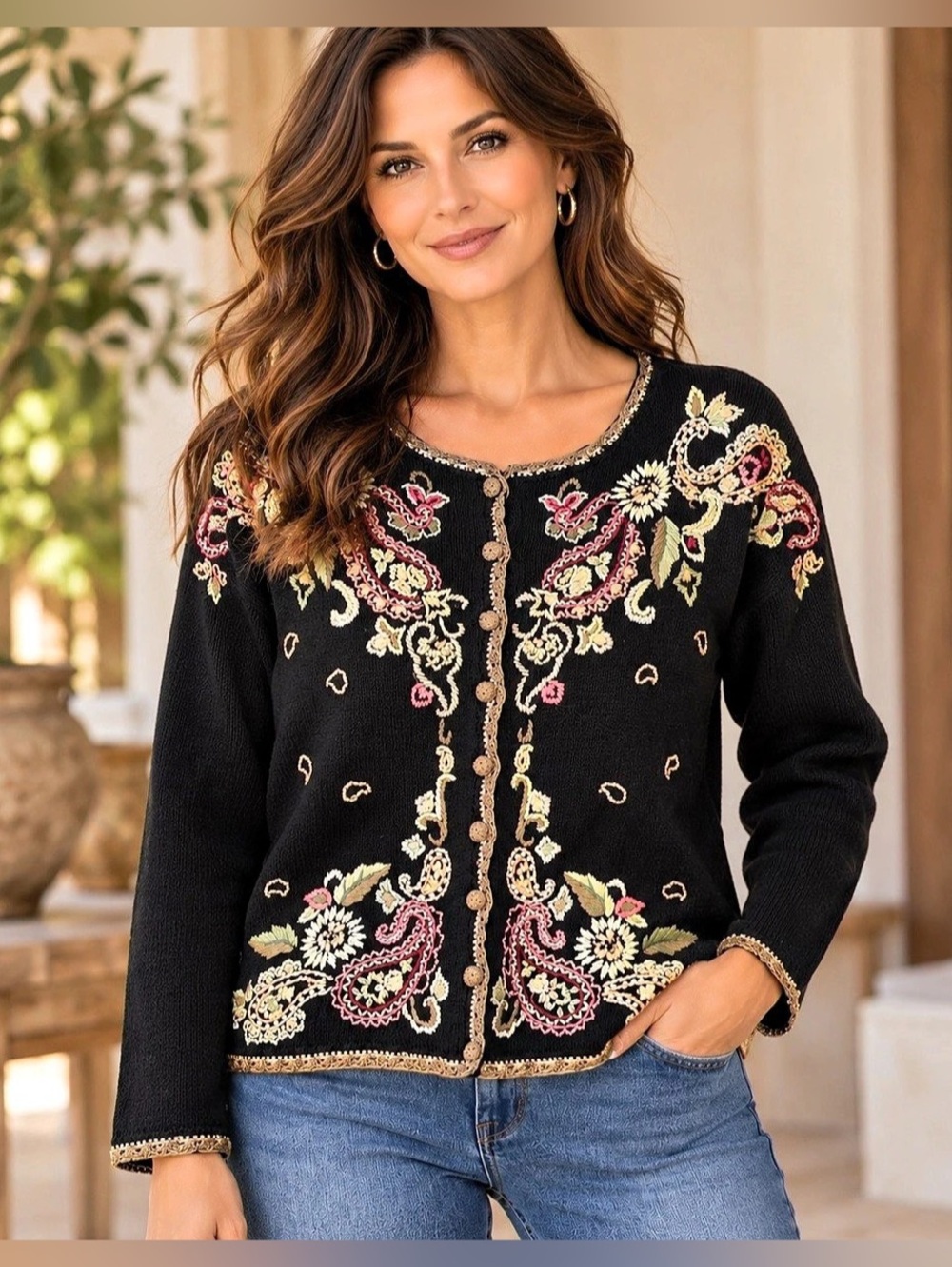 Vintage 1999 Heirloom Collectibles Embroidered Paisley Cardigan M GrannyCore